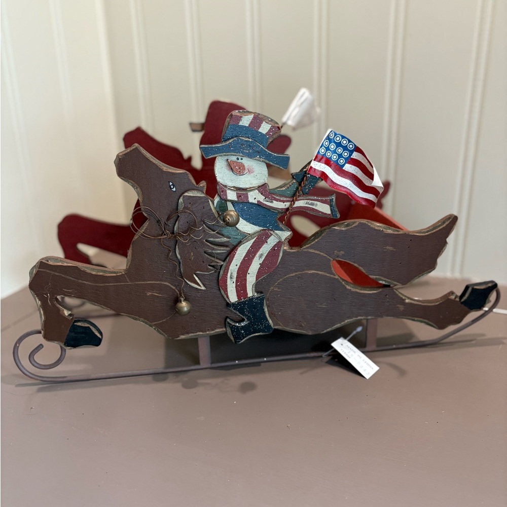 Patriotic Snowman Sleigh Decoration